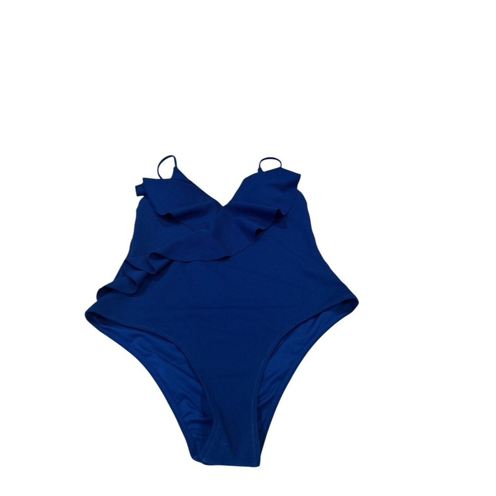 NWT Cupshe Women's One Piece‎ Ruffle Wrap Textured Blue Swimsuit Size XL - Picture 3 of 7